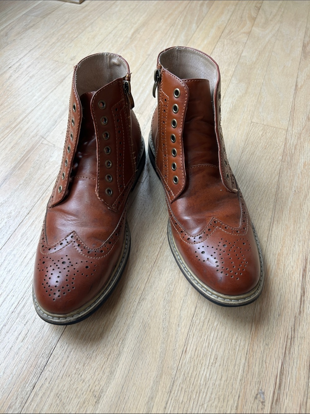 Men's Classic Leather Bruno Marc Wingtip Zipper Ankle Boots, Size 7